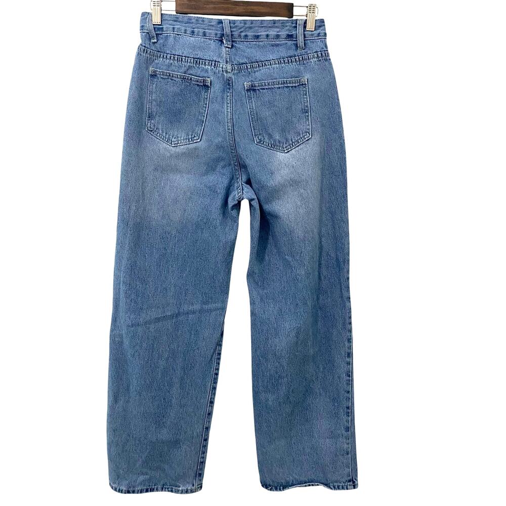 Y2K Coquette Graffiti Jeans Heart Butterfly Distressed Denim Size M Wide Leg - Picture 2 of 8